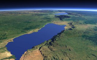 aerial view of Lake Albert in Hoima